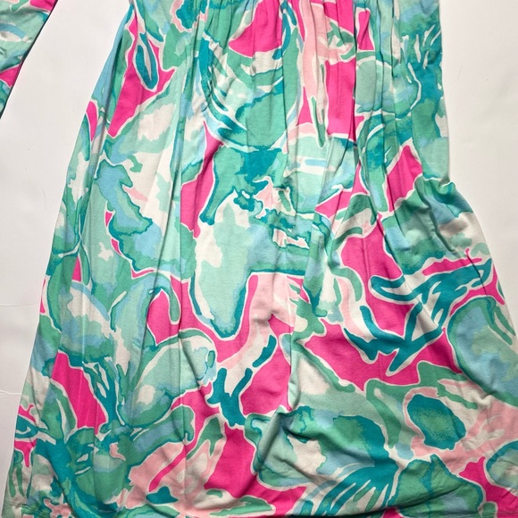 Lilly Pulitzer Hot Pink &Blue Print Chine Rayon 3/4 Sleeve Pleated Front Dress S - Picture 10 of 16